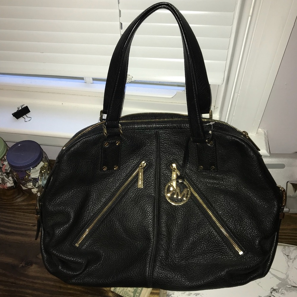 Authentic MK black leather satchel purse